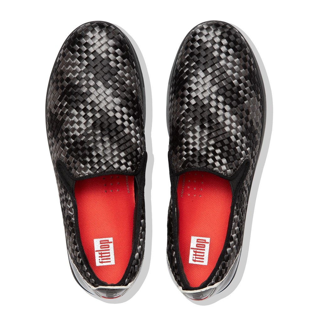 Fitflop Womens Slip-on Black - Rally Silky-weave Sneakers - ON6241058